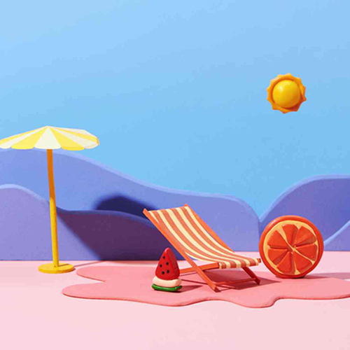 cartoon depiction of beach with pink sand and other playful elements